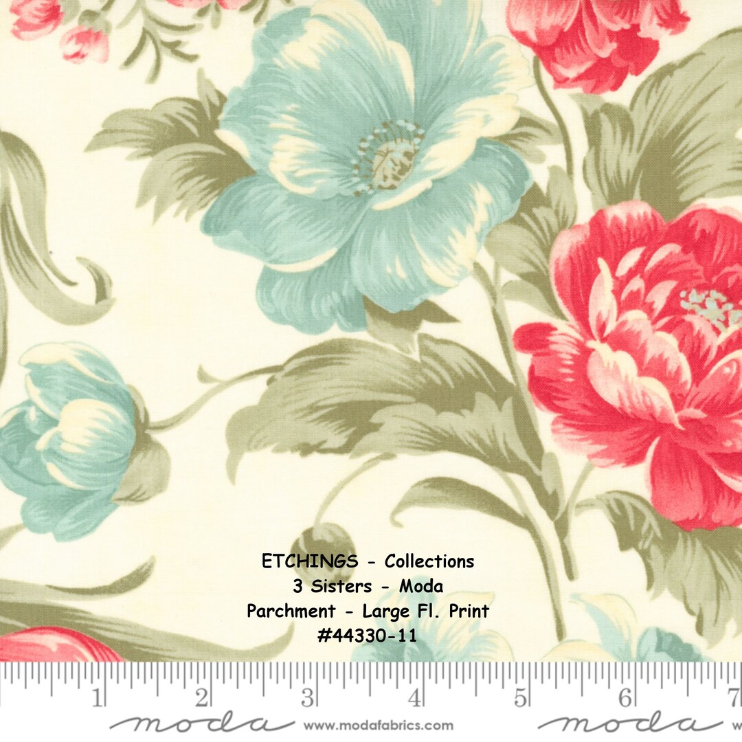 ETCHINGS - #44330-11 - Parchment - Large Floral - 1/2 YARD