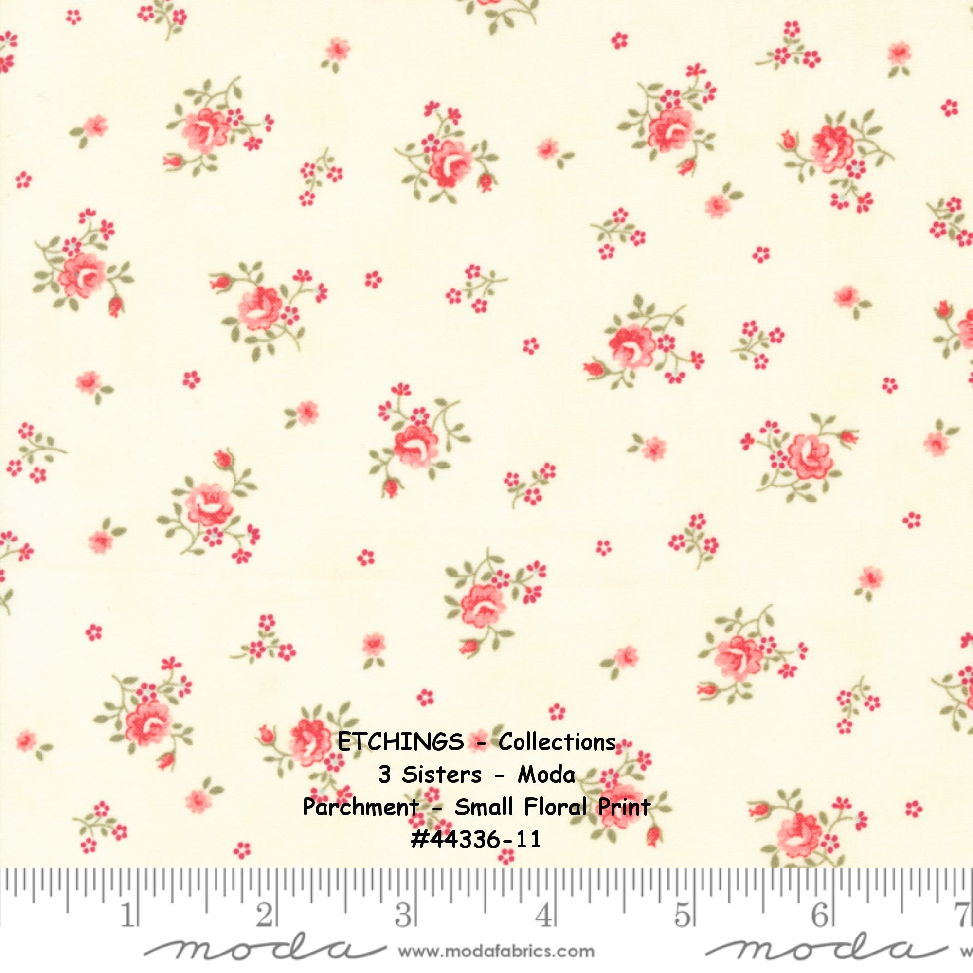 ETCHINGS - #44336-11 - Parchment - Small Floral Print - 1/2 YARD