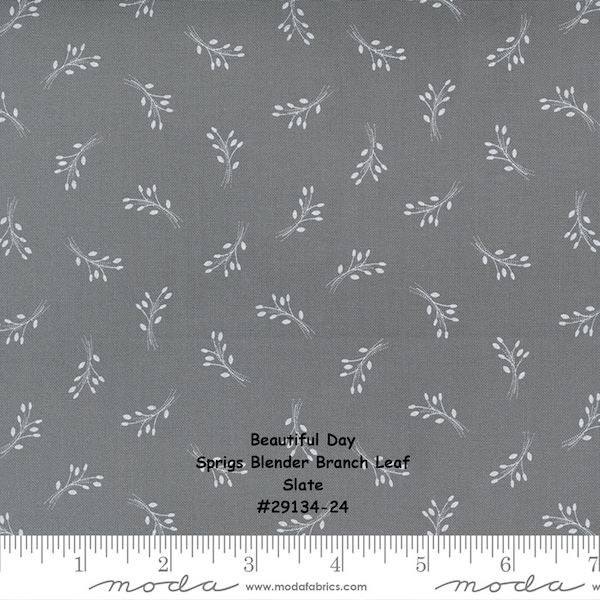 BEAUTIFUL DAY - #29134-24- Sprigs Blender Branch Leaf - Slate - Dark Grey - Coriander Quilts - Moda - One Half Yard