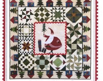 Pattern:  SANTA'S VILLAGE by ThimbleCreek Quilts - Designed by Roxie and Joe Wood - Santa with Christmas Trees and Gifts - Trees - Stars