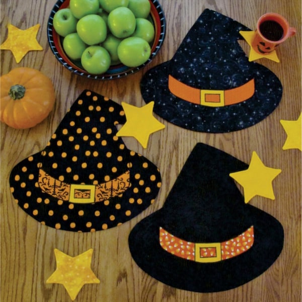 PATTERN: Winifred's Party - Halloween - Fall - Placemats - Mug Rug - ST-1722 - 16" x 16" Size - Witch or Wizard Hat - by Susie Shore