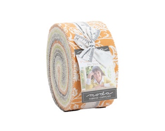 PUMPKINS and BLOSSOMS - by Fig Tree - 20420 - Jelly Roll - Strip Set - Halloween - Autumn - Orange - Black - Cream - Grey - Off White-Green