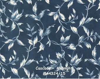 CASCADE - #44324-15 - Midnight - Leaf Print on Dark Blue  - 3 Sisters - One Half Yard - Blues Classic