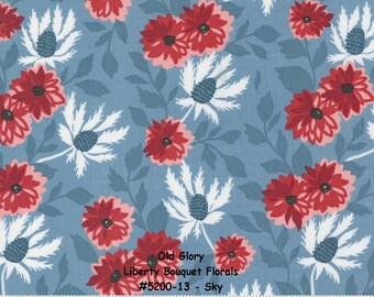 OLD GLORY - #5200-13 - SKY - Liberty Bouquet Florals - Large Floral Print  - by Lella Boutique for Moda - Patriotic - Americana - Backing