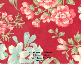 ETCHINGS - #44330-13 - Red - Large Floral - 1/2 YARD - Collections for a Cause - 3 Sisters - Howard Marcus - Parkinson's Foundation
