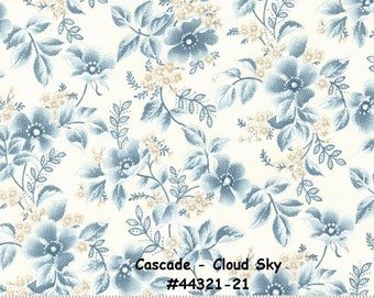 CASCADE - #44321-21 - Cloud Sky - Small Blue/Tan print on White - 3 Sisters - One Half Yard - Blues Classic