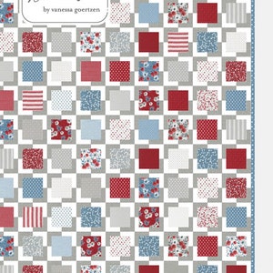 May include: A quilt pattern featuring a checkerboard design with various red, blue, and white patterned squares. The pattern is titled "Iconic 2" and is numbered #227.