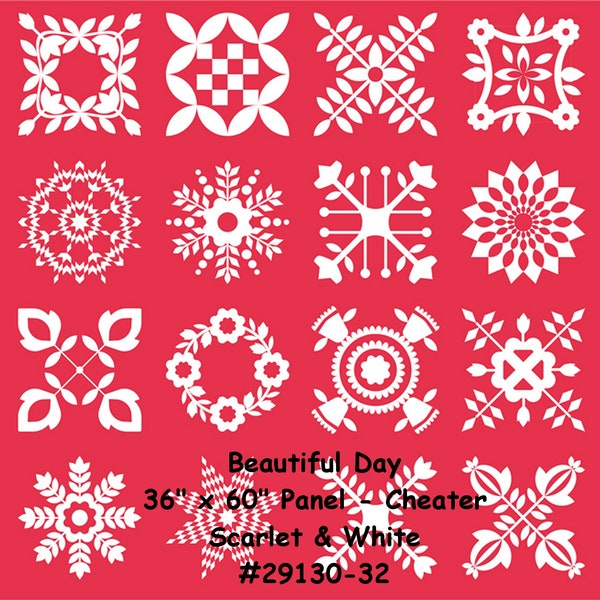 BEAUTIFUL DAY - #29130-32 - Panel - Scarlet  - 60" x 36"  - Coriander Quilts -Moda - Cheater Quilt - Whole Cloth Quilt-Two Color - Red-White