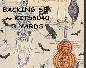 Ghostly Greetings BACKING SET - KIT 56040 - 3 yards -  Pumpkin - Orange - Skeletons - Bats - by Moda - Deb Strain - Halloween - Backing