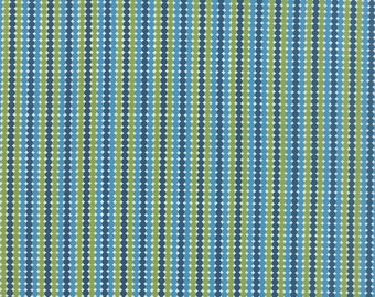 CLEARANCE - REMNANT - Meadowbloom - 33" Piece - #24024-17 - Dotty Stripe -Lt Blue and Green - by April Rosenthal - Prairie Grass for Moda