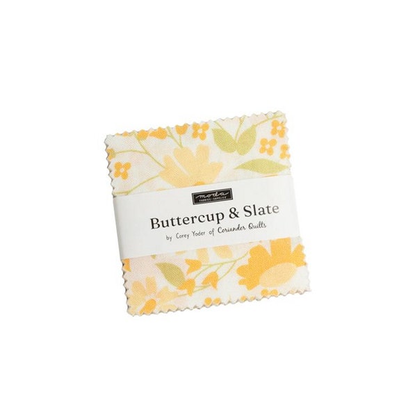 BUTTERCUP & SLATE - #29150MC - by Corey Yoder - MINI Charm Pack - Moda - Gray - Yellow - Floral Print - Stripe - Classic