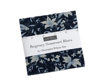 REGENCY SOMERSET BLUES - #42360 - Charm Pack by Christopher Wilson Tate for Moda - Reproduction- 5 inch squares- Blue - Gray-Yellow-Classics