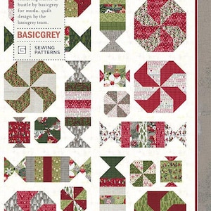 Pattern:  CANDY LAND - PAT037 - by Basic Grey - 68" x 68" - Fat Eight Friendly - Square Quilt - Large Throw - Peppermint Candy - Christmas