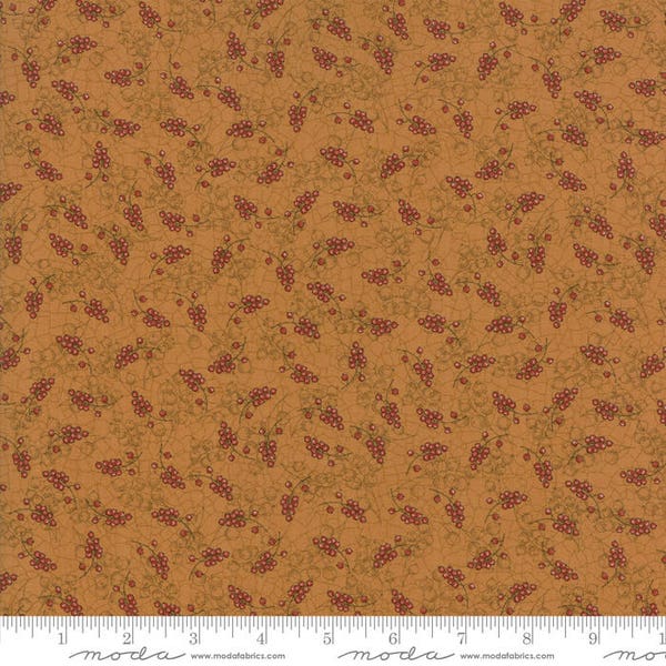 OAK GROVE LANE - 1/2 Yard - #7006-15 - Hay - Novelty Berry Branch Gold  - by Kathy Schmitz for Moda - Yardage - Reproduction - Neutral