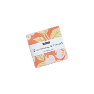 STRAWBERRIES & RHUBARB - MINI Charm Pack - 20400 - by Fig Tree - Red - Green - Pink - Coral - Floral Print