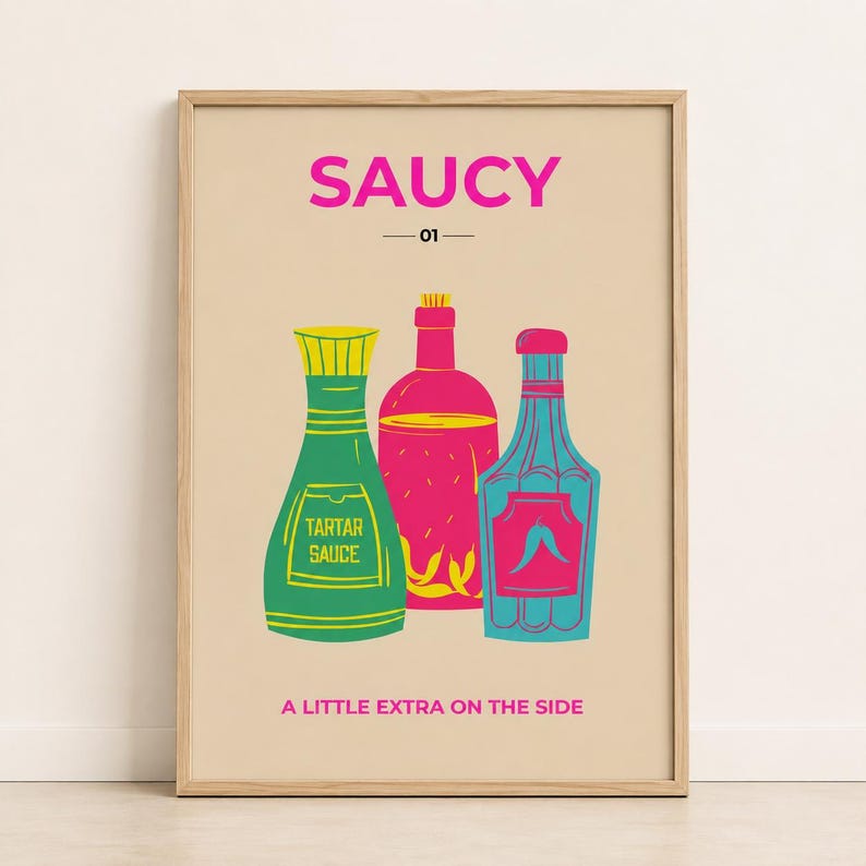 Colourful saucy kitchen wall art print