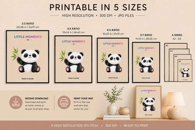 Cute panda nursery wall art print, extra photo 2