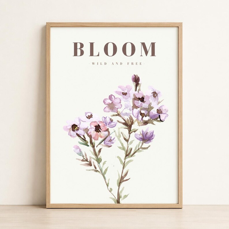Wildflower bloom wall art print in a light wood frame