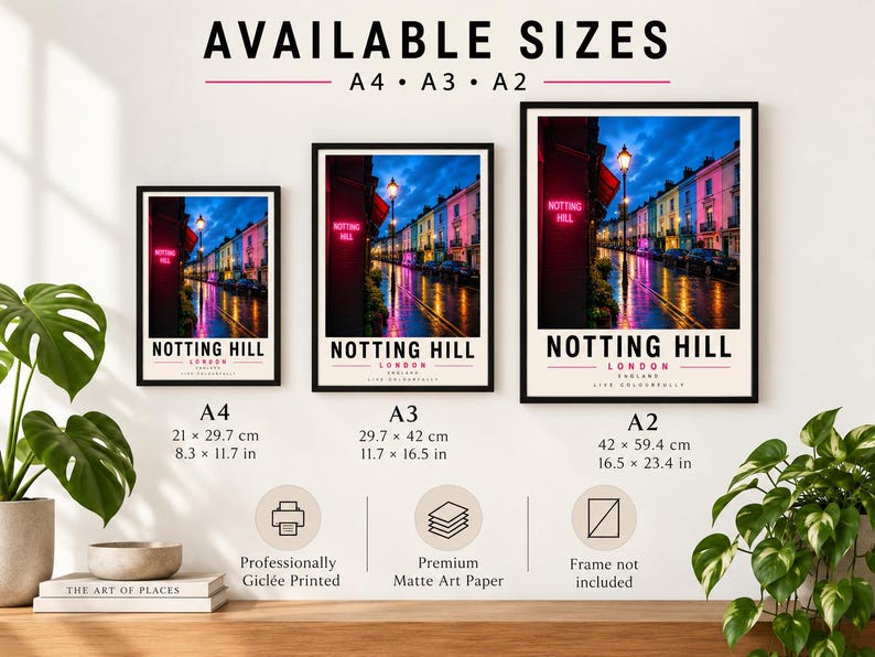 Colourful Notting Hill London townhouses rainy street art print — extra photo 1