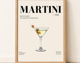 Minimalist martini cocktail poster with cream background and line art