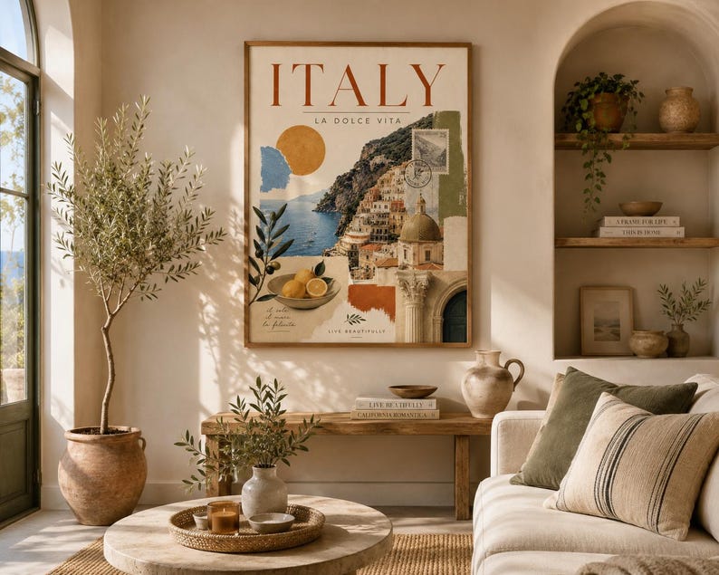 Italy Amalfi Coast travel poster in a light wood frame, extra photo 1