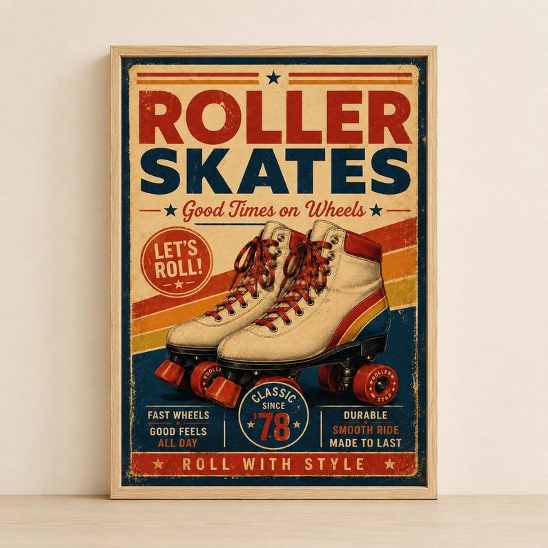 Vintage seventies roller skate wall art print