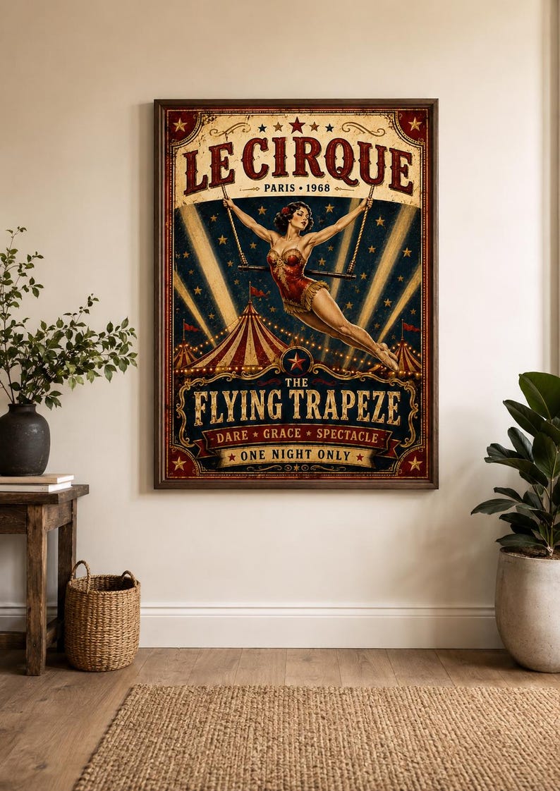 Vintage flying trapeze circus poster, extra photo 1