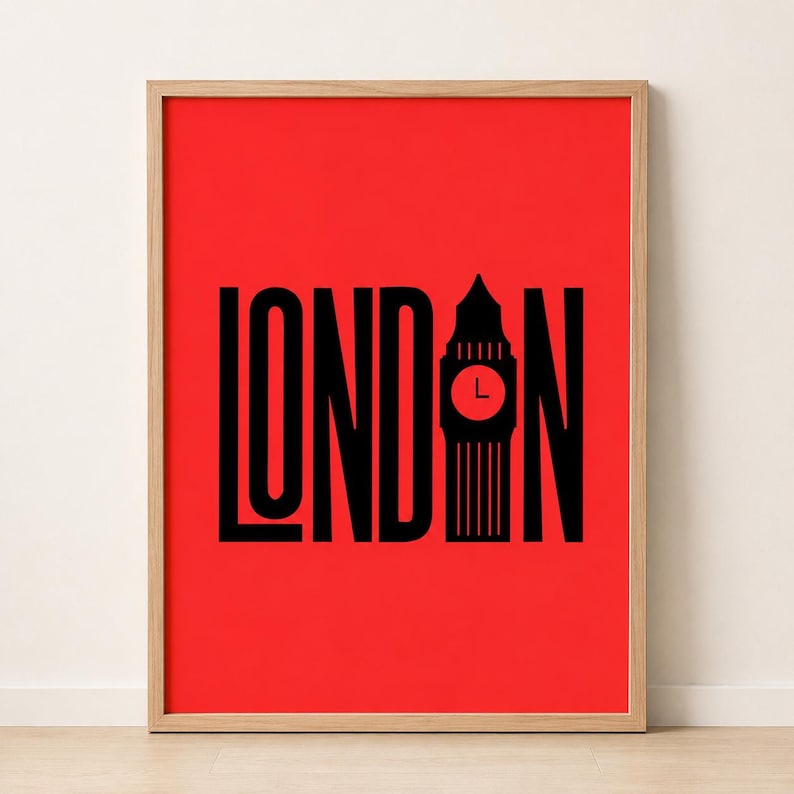 Bold red London Big Ben silhouette travel poster