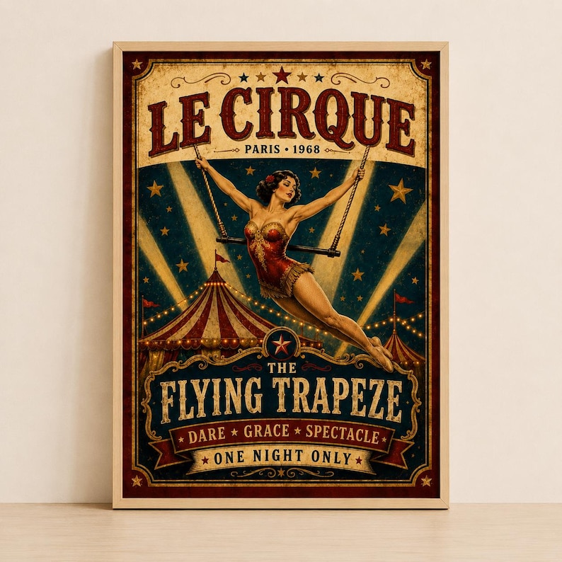 Vintage flying trapeze circus poster
