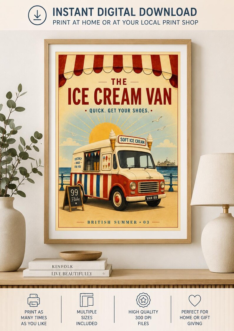Retro British seaside ice cream van wall art print, extra photo 1