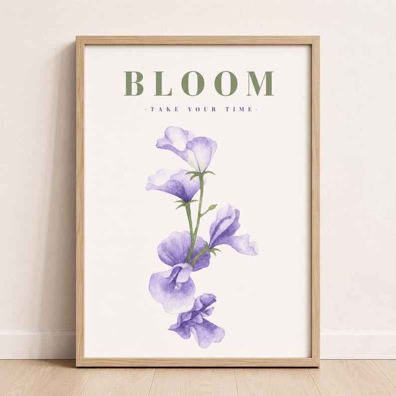 Purple watercolour floral bloom wall art print