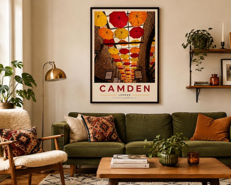 Colourful Camden London umbrella market wall art print — extra photo 1