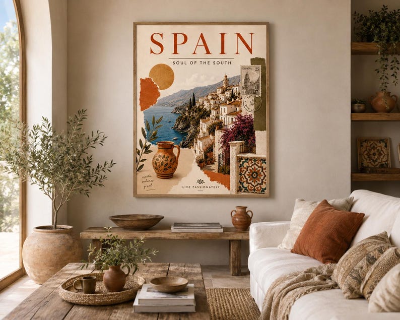 Mediterranean coastal Spain wall art print in a light wood frame, extra photo 1