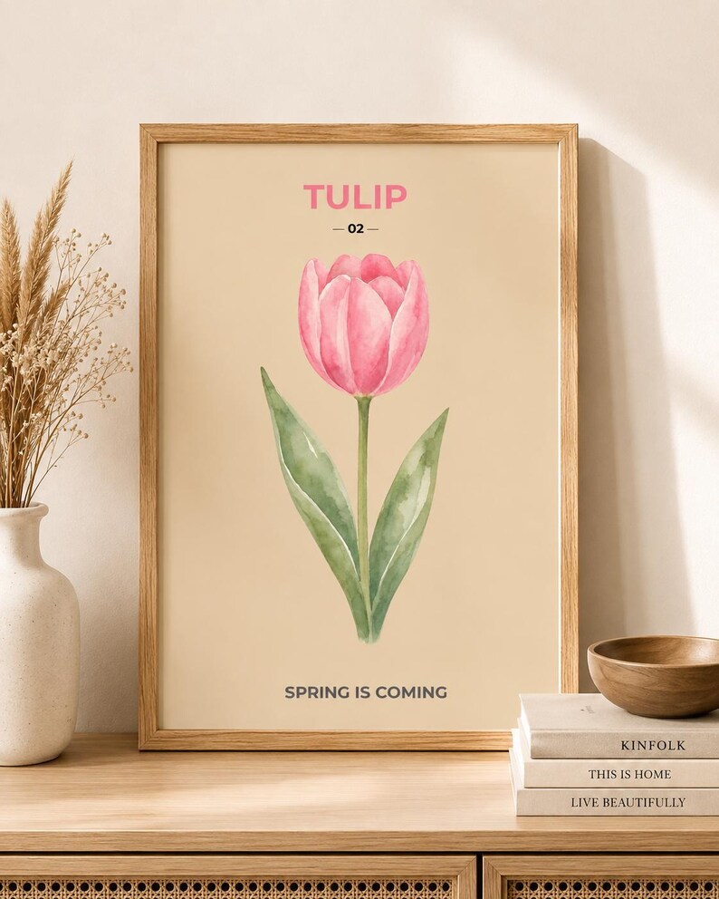 Pink tulip floral wall art print