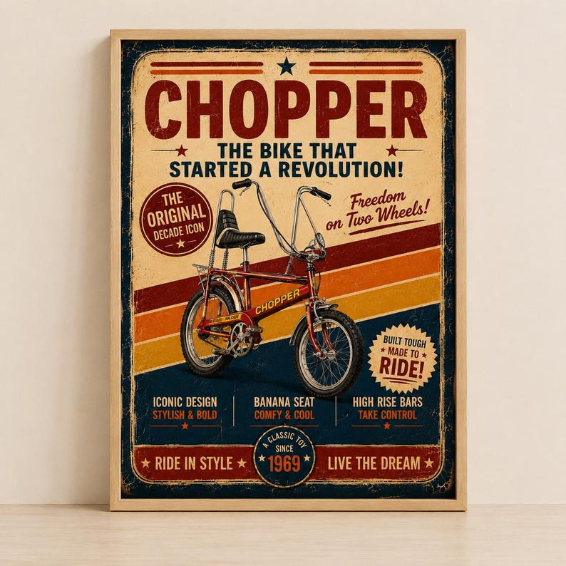 Seventies chopper bike retro wall art print