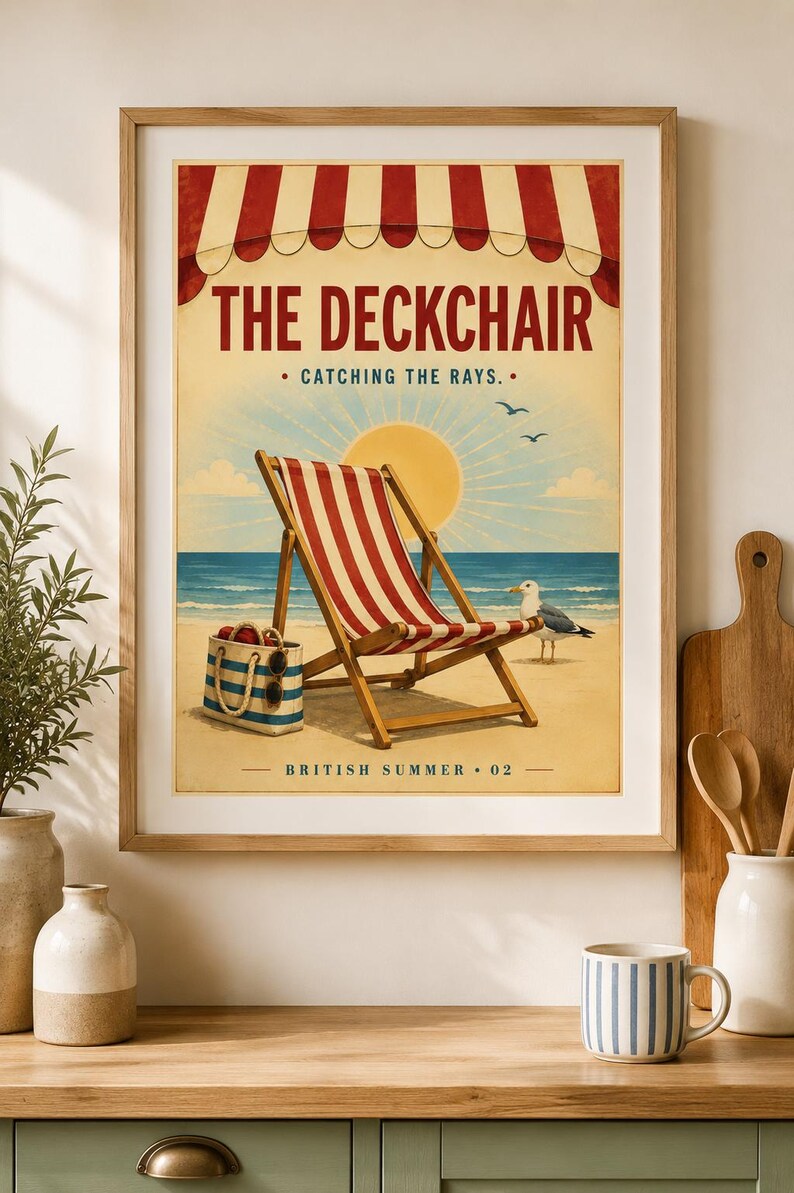 Retro British seaside deckchair wall art print, extra photo 1