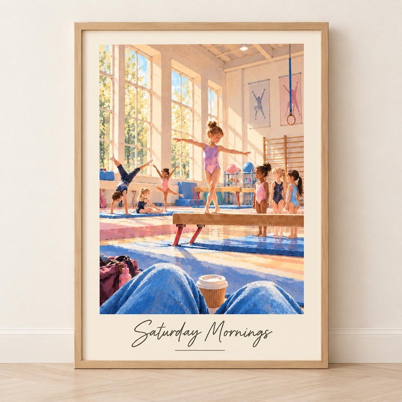 Saturday mornings gymnastics watercolour wall art print, girls gymnastics studio