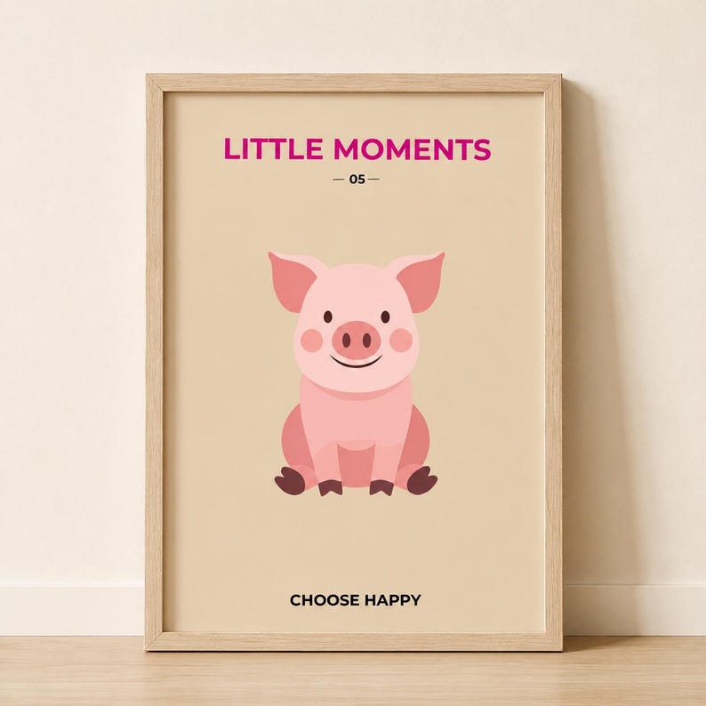 Cute pink pig nursery wall art print