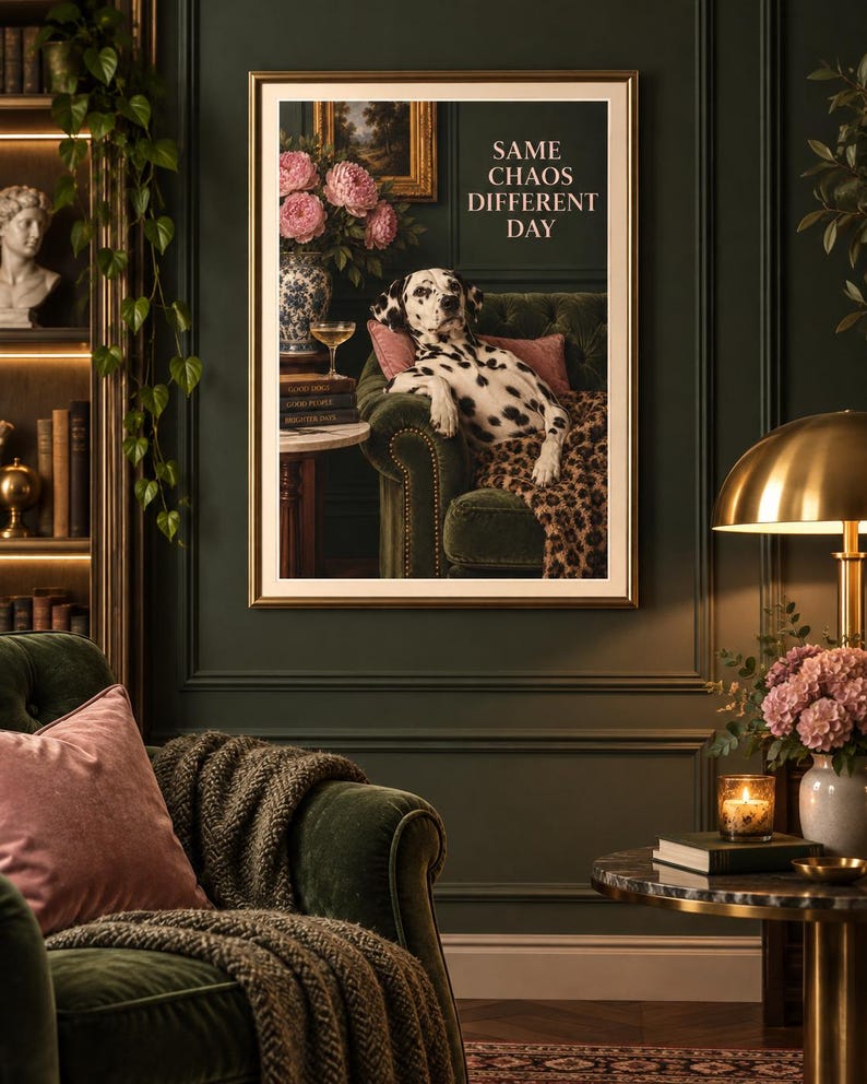 Funny Dalmatian wall art print, Same Chaos Different Day, extra photo 1