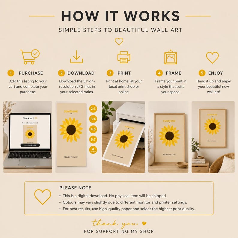 Yellow sunflower wall art print - extra photo 2