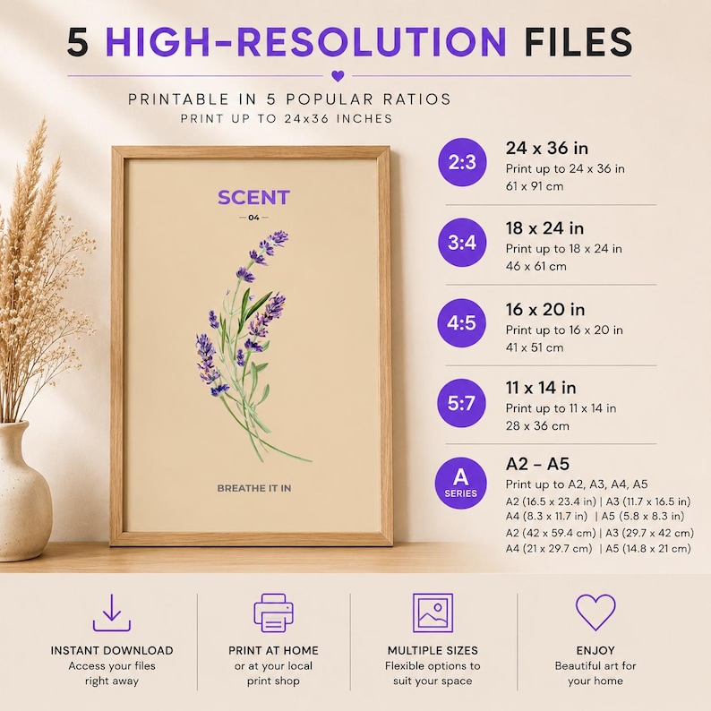 Purple lavender botanical wall art print, extra photo 1