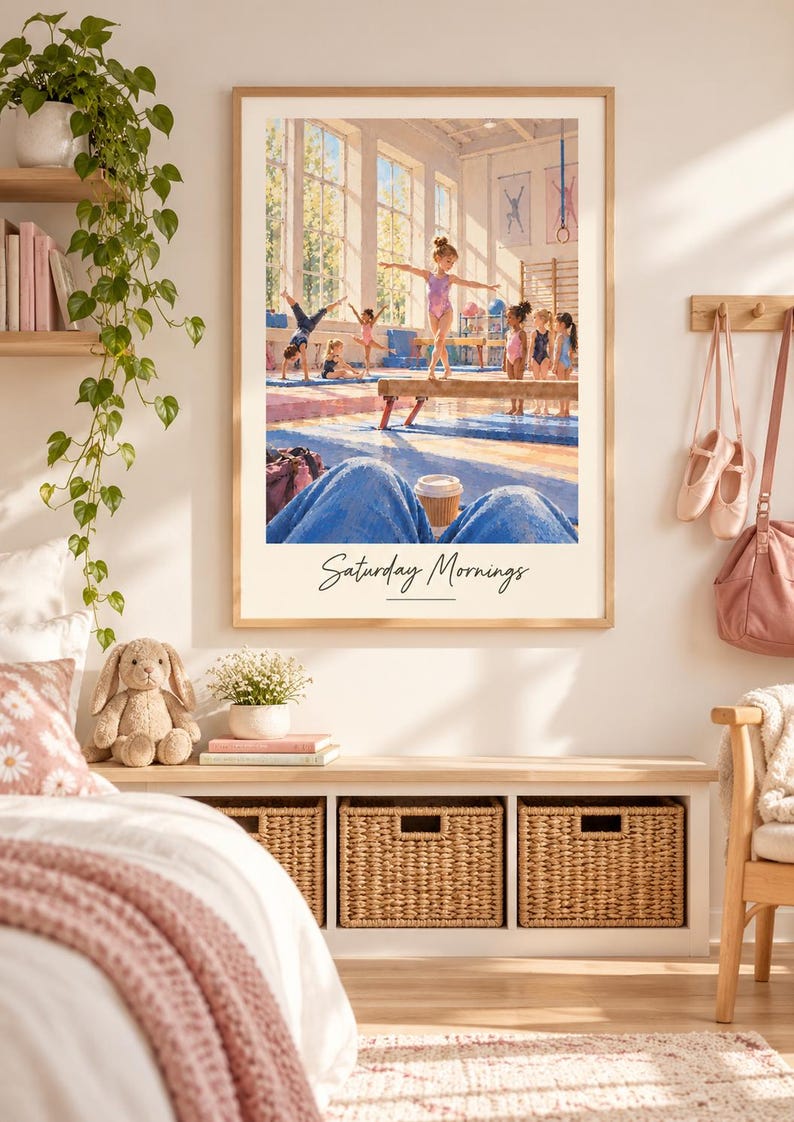 Saturday mornings gymnastics watercolour wall art print, girls gymnastics studio, extra photo 2