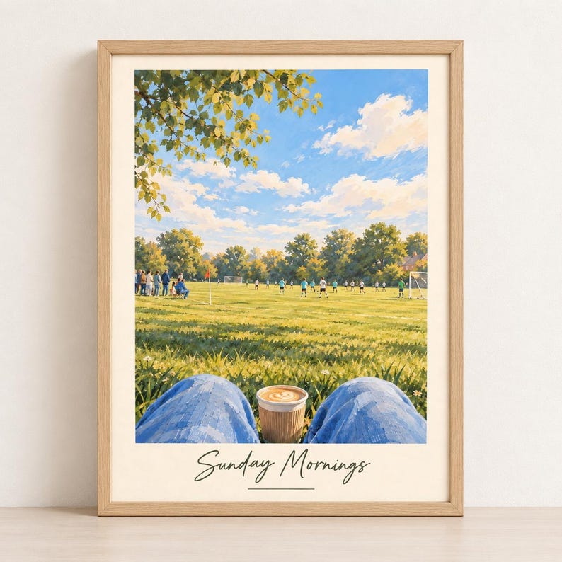 Sunday mornings football mum watercolour wall art print, soccer sidelines