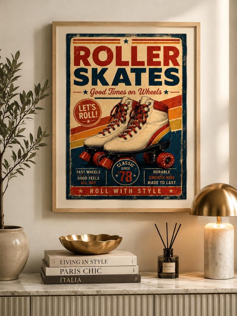 Vintage seventies roller skate wall art print, extra photo 1