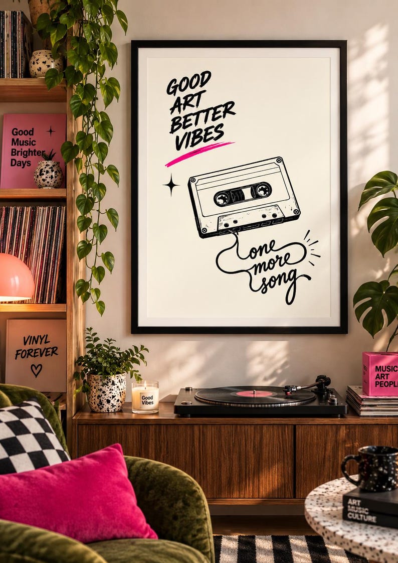 Retro Cassette Tape Print, Good Art Better Vibes, One More Song, extra photo 1