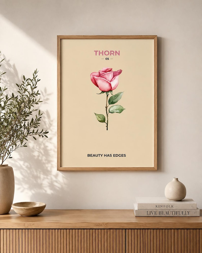 Pink rose watercolour floral wall art print