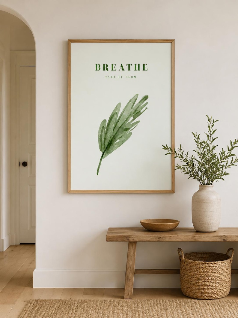Green botanical print with the word Breathe — extra photo 1