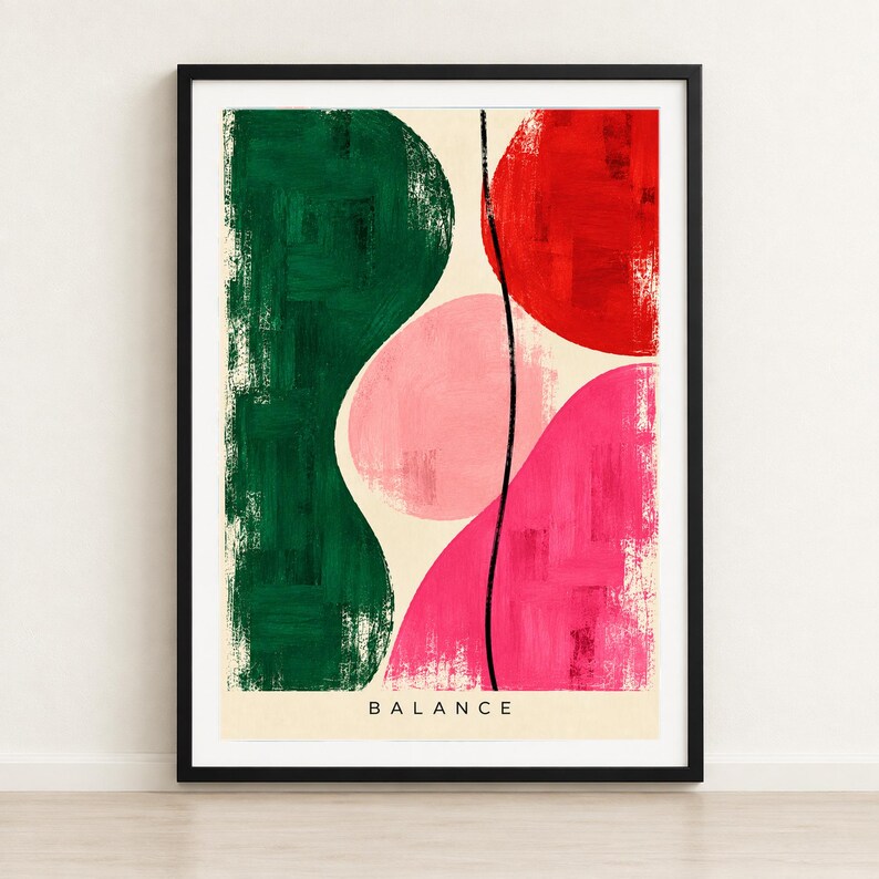 Abstract Geometric Art Print, Pink Green Red Modern Wall Decor