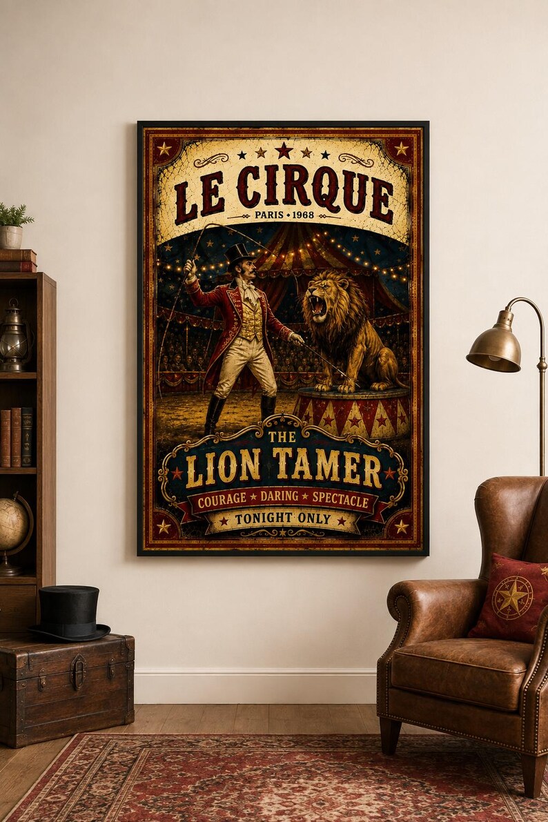 Vintage circus poster of a lion tamer, extra photo 1