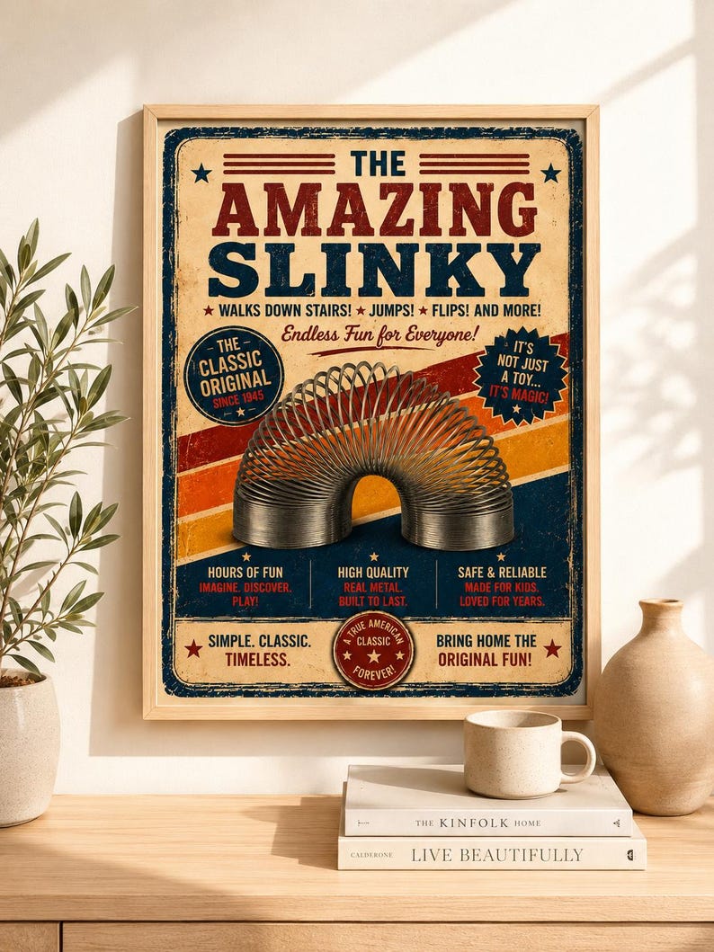 Vintage toy poster of a retro Slinky, extra photo 1